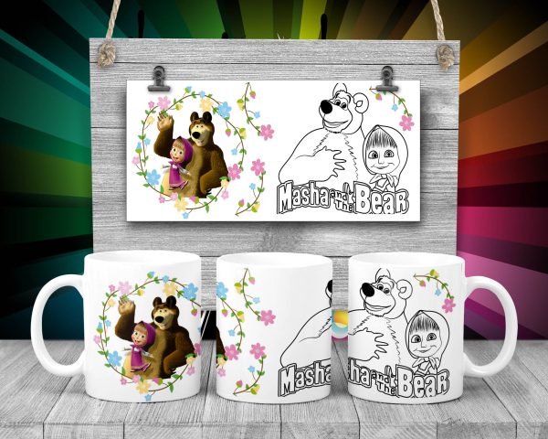 Taza plástica Masha y el Oso con blister de marcadores